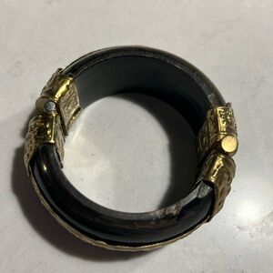 Vintage "HOOF" Brass Inlays  Ethnic Chunky Hinge/Pin Decortive Cuff Bracelet